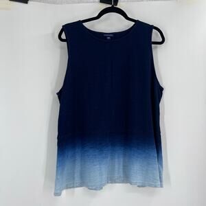 Pure Jill Indigo Blue Dip Dye Tank Cotton Boho Coastal Women’s XL Casual